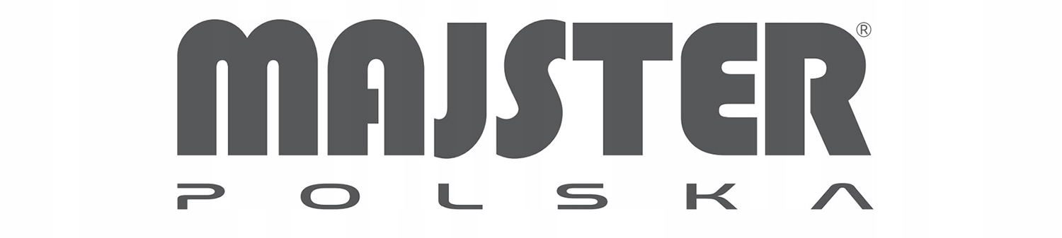 Szare logo Majster Polska na białym tle. 